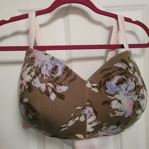 Cacique wireless Olive Green Floral Soft Cup Bra 44D